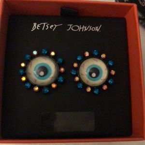 Betsey Johnson Spooky Eye Stud Earrings Crystal Accents NIB